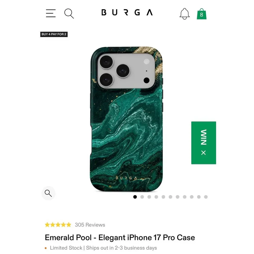 NIB Burga iPhone 17 pro Emerald Pool Case and Matching Magnetic Ring Grip